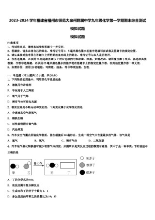 2023-2024学年福建省福州市师范大泉州附属中学九年级化学第一学期期末综合测试模拟试题含解析.doc