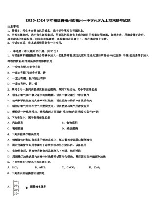 2023-2024学年福建省福州市福州一中学化学九上期末联考试题含解析.doc