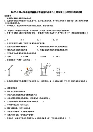 2023-2024学年福建省福州市福清市化学九上期末学业水平测试模拟试题含解析.doc