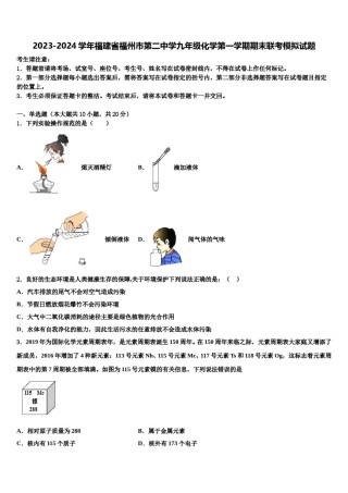 2023-2024学年福建省福州市第二中学九年级化学第一学期期末联考模拟试题含解析.doc