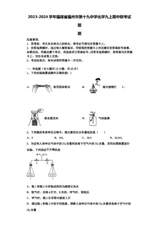 2023-2024学年福建省福州市第十九中学化学九上期中联考试题含解析.doc