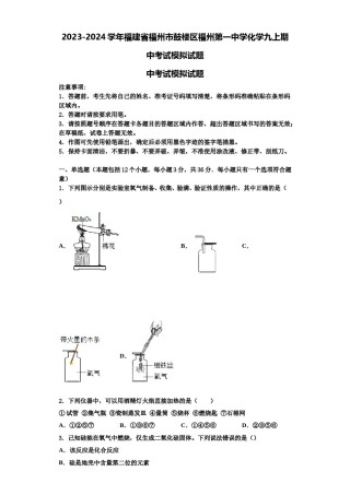 2023-2024学年福建省福州市鼓楼区福州第一中学化学九上期中考试模拟试题含解析.doc