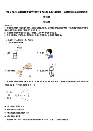2023-2024学年福建省莆田市第二十五中学化学九年级第一学期期末教学质量检测模拟试题含解析.doc