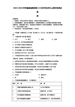 2023-2024学年福建省莆田第二十五中学化学九上期中检测试题含解析.doc