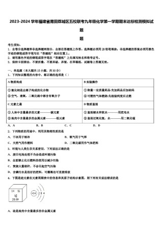 2023-2024学年福建省莆田荔城区五校联考九年级化学第一学期期末达标检测模拟试题含解析.doc