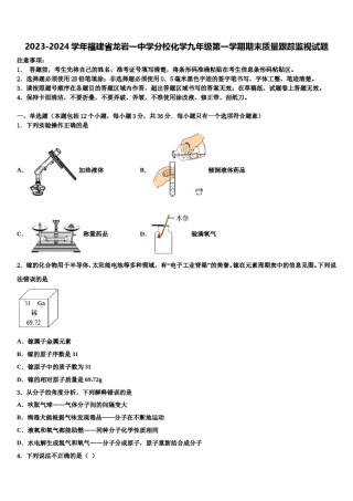 2023-2024学年福建省龙岩一中学分校化学九年级第一学期期末质量跟踪监视试题含解析.doc