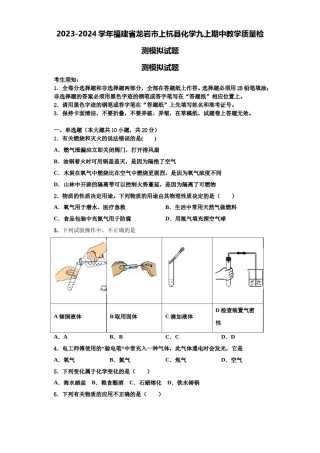 2023-2024学年福建省龙岩市上杭县化学九上期中教学质量检测模拟试题含解析.doc