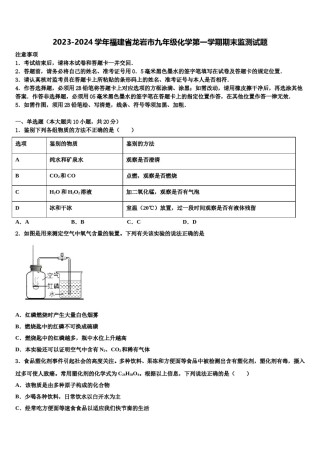 2023-2024学年福建省龙岩市九年级化学第一学期期末监测试题含解析.doc
