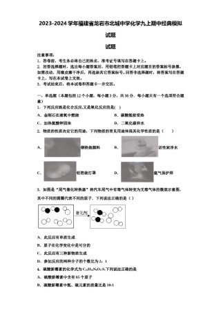 2023-2024学年福建省龙岩市北城中学化学九上期中经典模拟试题含解析.doc