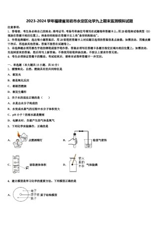 2023-2024学年福建省龙岩市永定区化学九上期末监测模拟试题含解析.doc