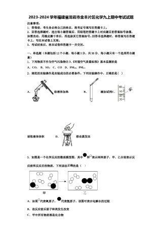 2023-2024学年福建省龙岩市金丰片区化学九上期中考试试题含解析.doc