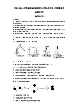 2023-2024学年福建省龙岩新罗区化学九年级第一学期期中质量检测试题含解析.doc
