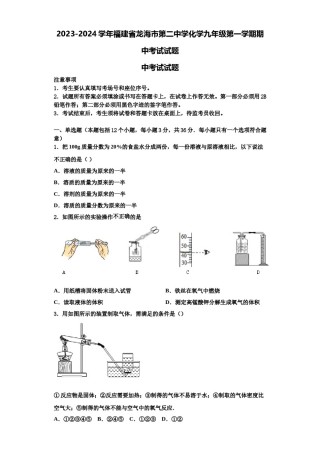 2023-2024学年福建省龙海市第二中学化学九年级第一学期期中考试试题含解析.doc