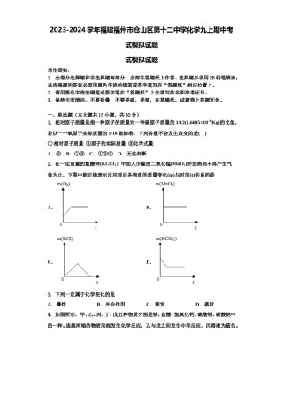 2023-2024学年福建福州市仓山区第十二中学化学九上期中考试模拟试题含解析.doc