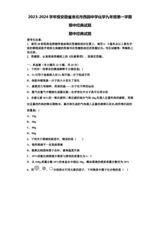 2023-2024学年级安徽省淮北市西园中学化学九年级第一学期期中经典试题含解析.doc