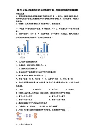 2023-2024学年苏州市化学九年级第一学期期中监测模拟试题含解析.doc