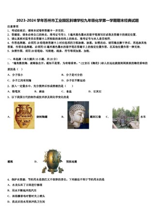 2023-2024学年苏州市工业园区斜塘学校九年级化学第一学期期末经典试题含解析.doc