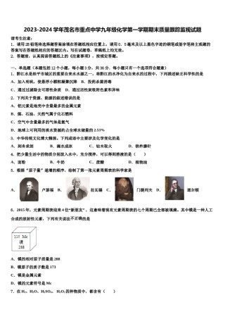 2023-2024学年茂名市重点中学九年级化学第一学期期末质量跟踪监视试题含解析.doc