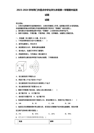 2023-2024学年荆门市重点中学化学九年级第一学期期中监测试题含解析.doc