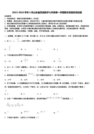 2023-2024学年4月山东省莒县数学七年级第一学期期末质量检测试题含解析.doc