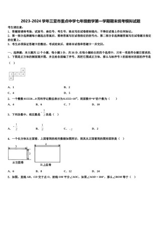 2023-2024学年三亚市重点中学七年级数学第一学期期末统考模拟试题含解析.doc