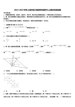 2023-2024学年上海市张江集团学校数学七上期末检测试题含解析.doc