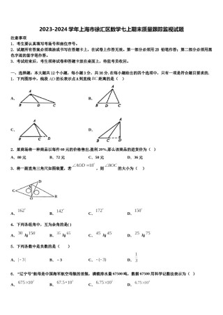 2023-2024学年上海市徐汇区数学七上期末质量跟踪监视试题含解析.doc