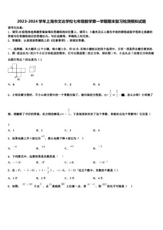 2023-2024学年上海市文达学校七年级数学第一学期期末复习检测模拟试题含解析.doc