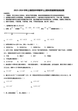 2023-2024学年上海延安中学数学七上期末质量跟踪监视试题含解析.doc