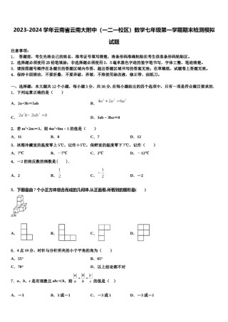 2023-2024学年云南省云南大附中（一二一校区）数学七年级第一学期期末检测模拟试题含解析.doc