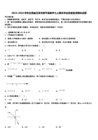 2023-2024学年云南省玉溪市新平县数学七上期末学业质量监测模拟试题含解析.doc