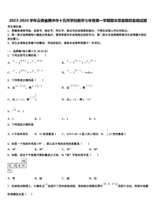 2023-2024学年云南省腾冲市十五所学校数学七年级第一学期期末质量跟踪监视试题含解析.doc