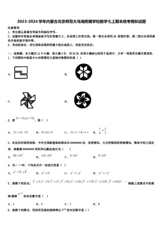 2023-2024学年内蒙古北京师范大乌海附属学校数学七上期末统考模拟试题含解析.doc