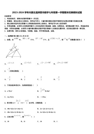 2023-2024学年内蒙古满洲里市数学七年级第一学期期末经典模拟试题含解析.doc