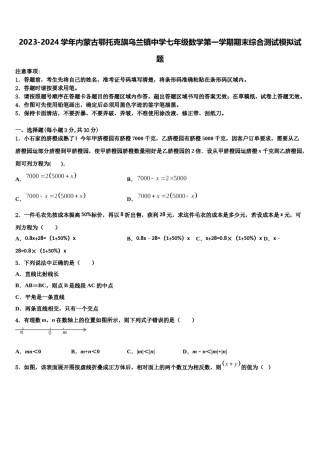 2023-2024学年内蒙古鄂托克旗乌兰镇中学七年级数学第一学期期末综合测试模拟试题含解析.doc