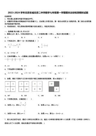 2023-2024学年北京东城北京二中学数学七年级第一学期期末达标检测模拟试题含解析.doc
