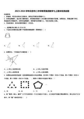 2023-2024学年北京市二中学教育集团数学七上期末检测试题含解析.doc