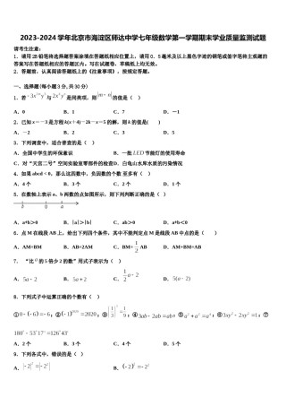2023-2024学年北京市海淀区师达中学七年级数学第一学期期末学业质量监测试题含解析.doc
