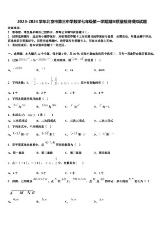 2023-2024学年北京市第三中学数学七年级第一学期期末质量检测模拟试题含解析.doc