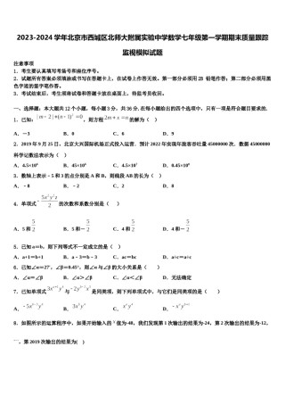 2023-2024学年北京市西城区北师大附属实验中学数学七年级第一学期期末质量跟踪监视模拟试题含解析.doc