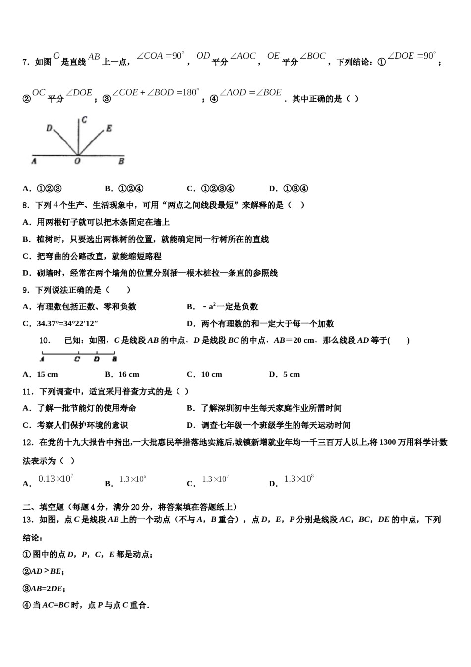 2023-2024学年北京师范大朝阳附属中学七年级数学第一学期期末统考试题含解析.doc_第2页