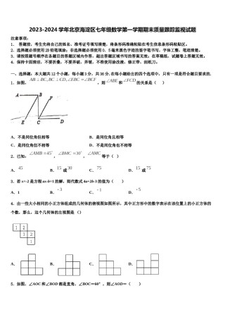 2023-2024学年北京海淀区七年级数学第一学期期末质量跟踪监视试题含解析.doc