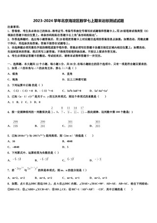 2023-2024学年北京海淀区数学七上期末达标测试试题含解析.doc