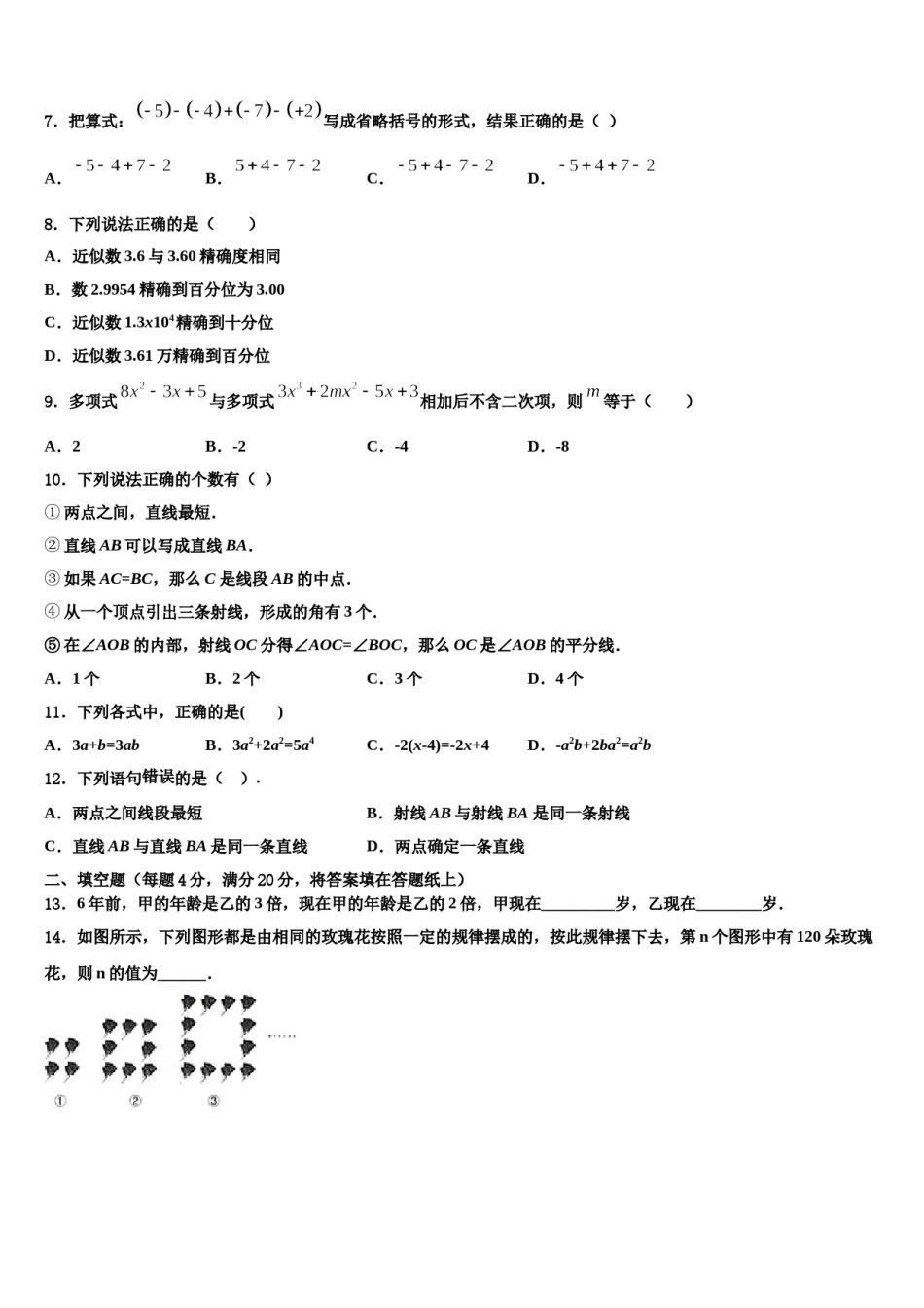 2023-2024学年南充市数学七上期末教学质量检测试题含解析.doc_第2页