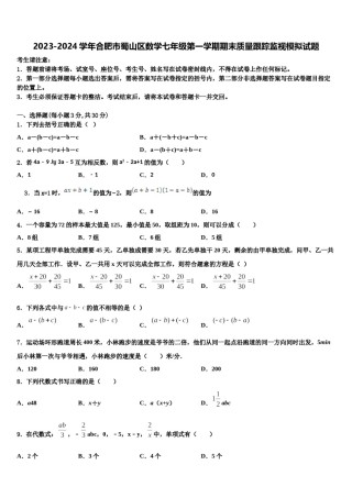 2023-2024学年合肥市蜀山区数学七年级第一学期期末质量跟踪监视模拟试题含解析.doc