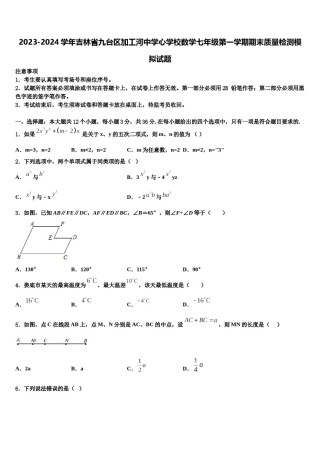 2023-2024学年吉林省九台区加工河中学心学校数学七年级第一学期期末质量检测模拟试题含解析.doc