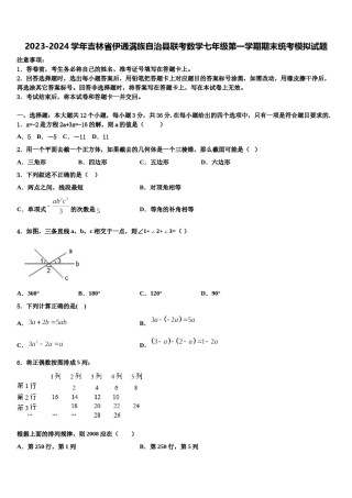 2023-2024学年吉林省伊通满族自治县联考数学七年级第一学期期末统考模拟试题含解析.doc