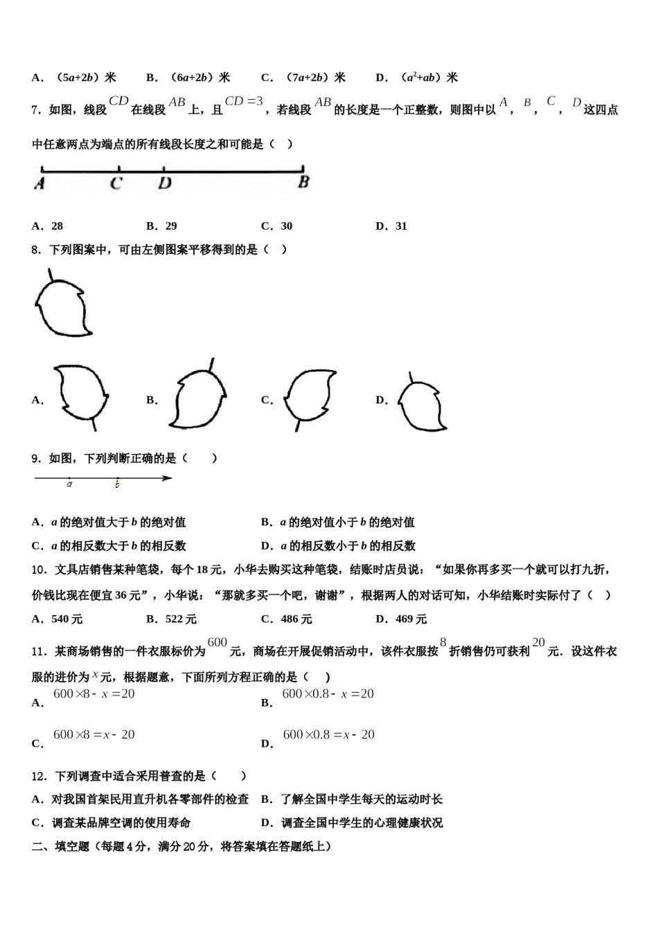 2023-2024学年吉林省农安县新阳中学七年级数学第一学期期末调研试题含解析.doc_第2页