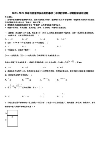 2023-2024学年吉林省农安县新阳中学七年级数学第一学期期末调研试题含解析.doc
