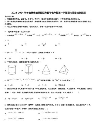 2023-2024学年吉林省前郭县联考数学七年级第一学期期末质量检测试题含解析.doc